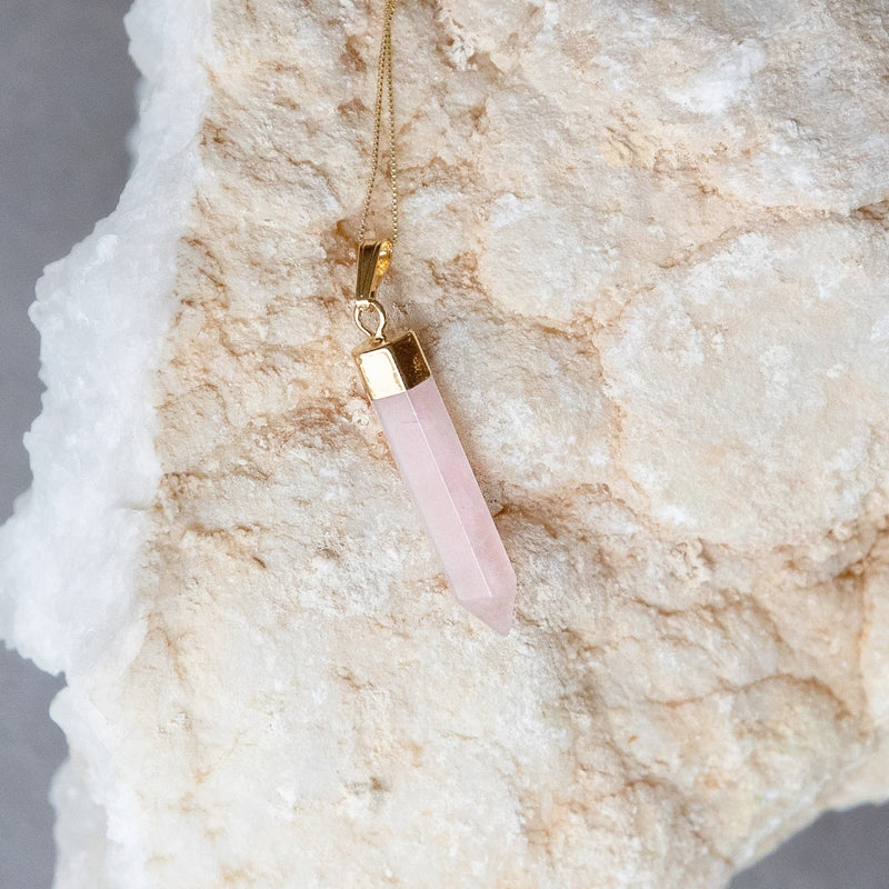 Rose Quartz Point Necklace in Gold Plated 925 Sterling Silver - Beau Life